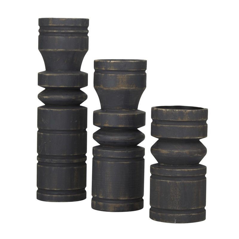 Wood Tabletop Candlestick, Black