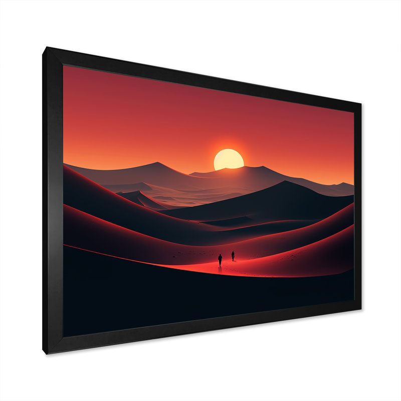 Marcher dans le désert du Sahara au coucher du soleil I - désert, art mural, Cadre d'angle fermé noir
