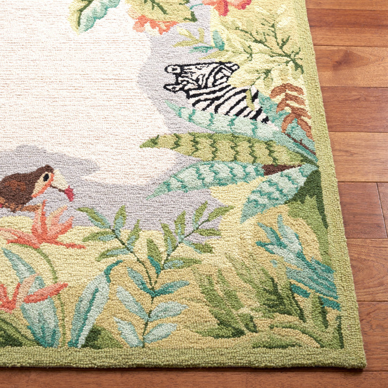 Hogle Hand Hooked Wool Floral Rug, Rectangle 9' x 12'
