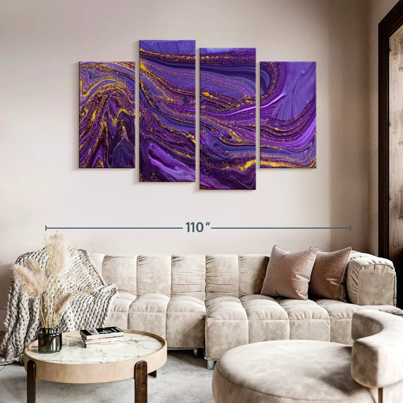 Dynamic Abstract Purple Abstract On Canvas 4 Pieces Set, 54" H x 84" W x 1.25" D