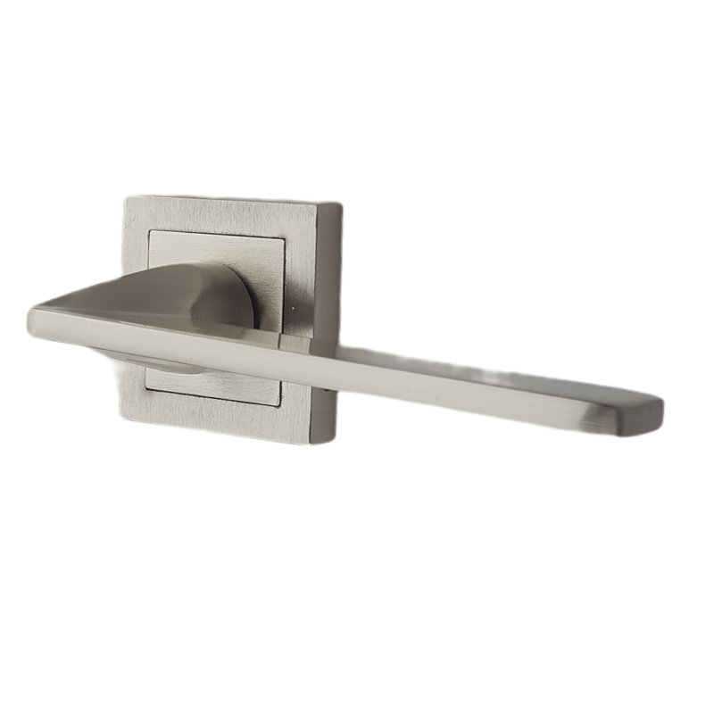  1 Pair Venus Bathroom Door Handles on Square Rose in Satin Stainless Steel Finish with Matching Thumbturn & Dead Bolt