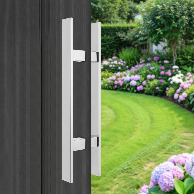 Poignée de porte à double face à tirer, poignée de porte en forme de H (1,57 (l)), 17.72", Chrome poli