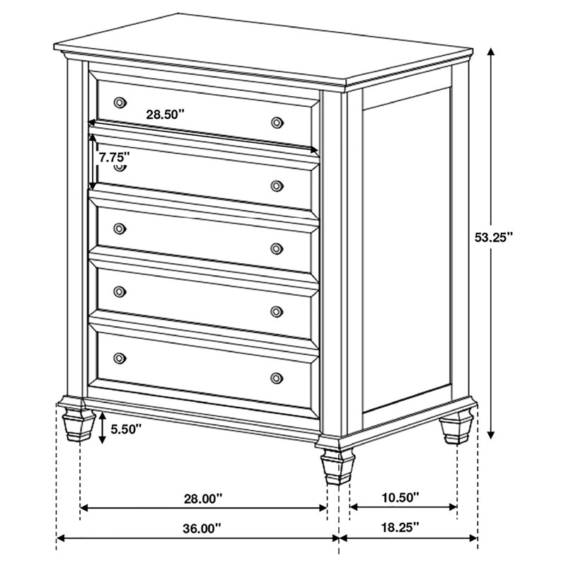 Fraser 5-drawer Bedroom Chest Cream White, Cream White