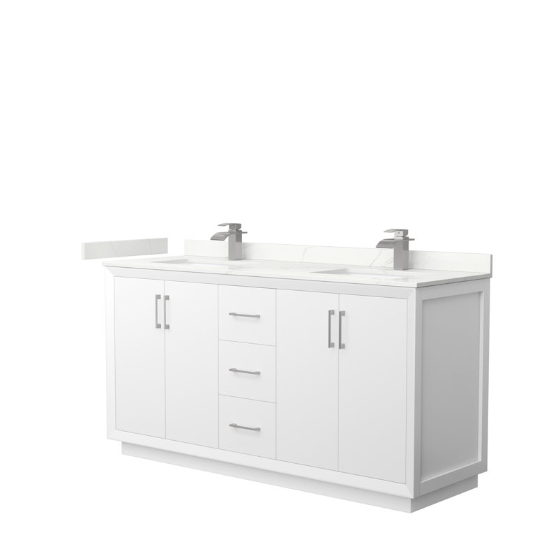 Strada 66'' W Double Vanity, Matte Black, White, Giotto Quartz