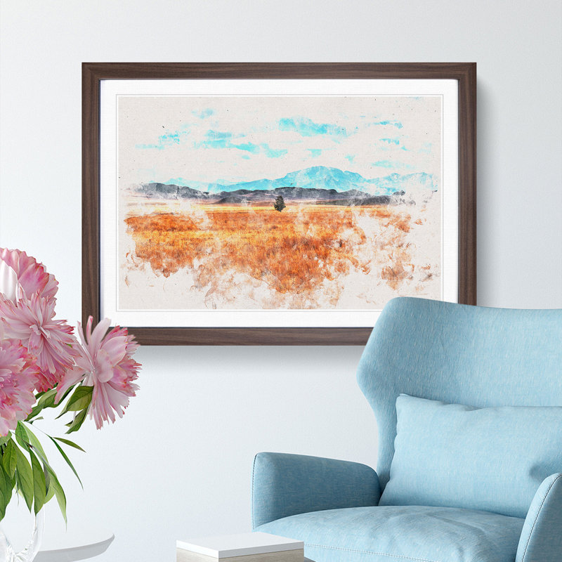 Lone Tree in Montana - Picture Frame Painting Print, Walnut Framed, 62cm H x 87cm W x 2cm D