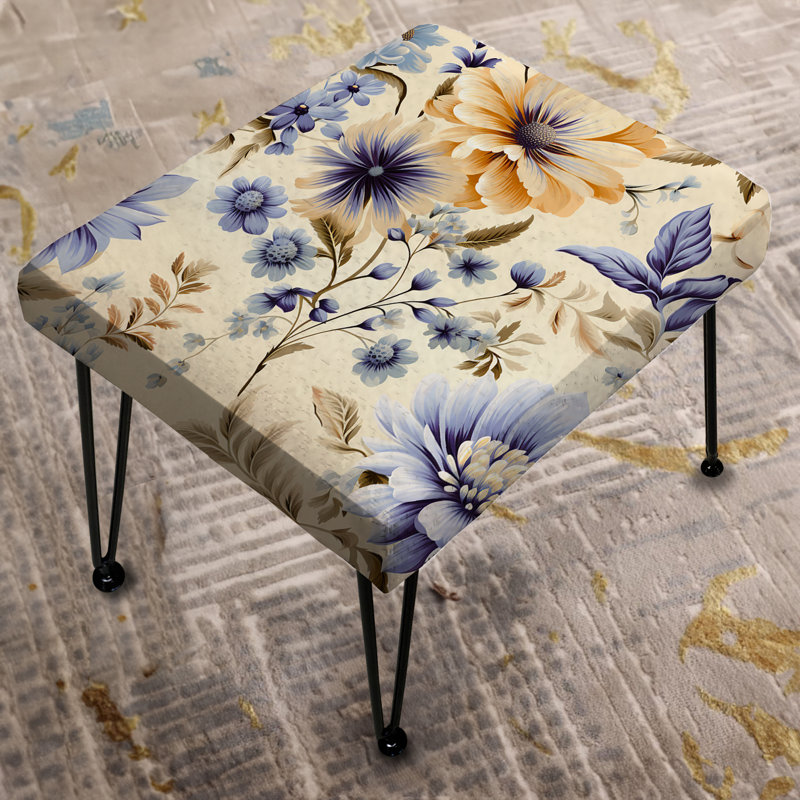 Vintage Purple Minimalism Floral Blossoms - Botanical Rectangle Ottoman