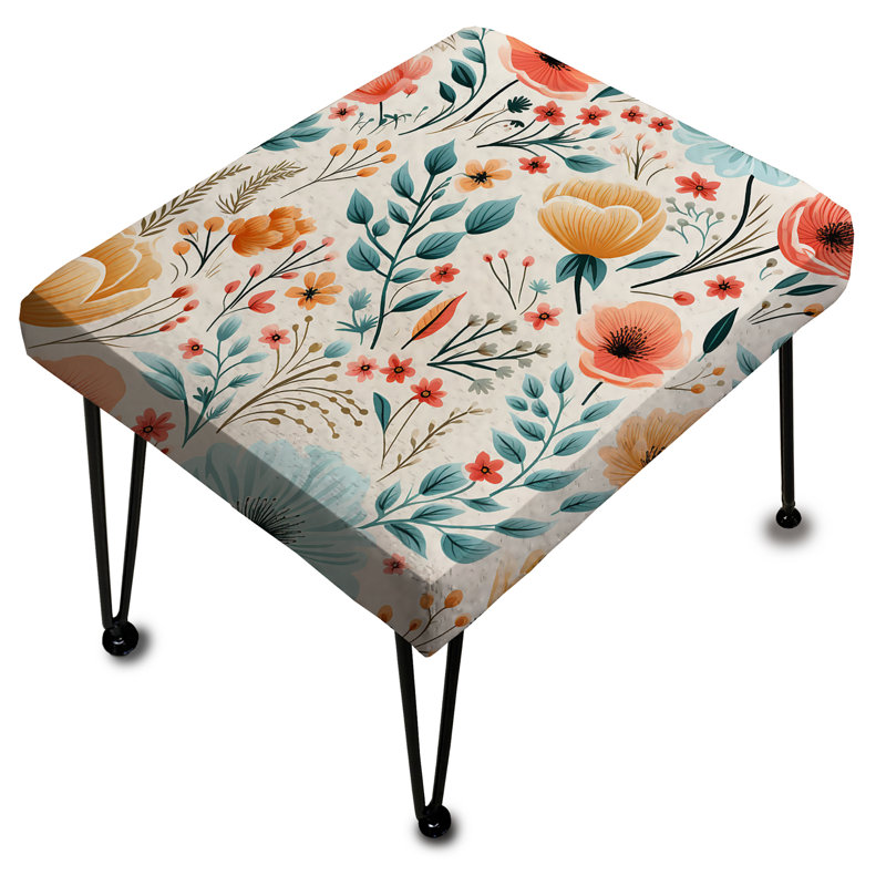 Repose-pieds rectangulaire rétro bleu et rose floral Harmony Garden
