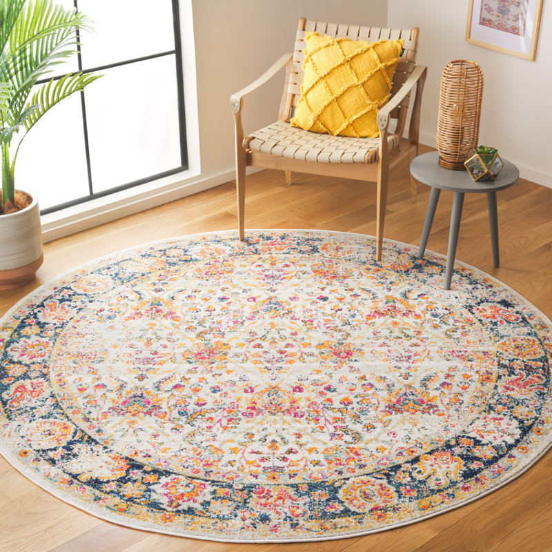 Christa Oriental Cream Area Rug, Round 6'7"