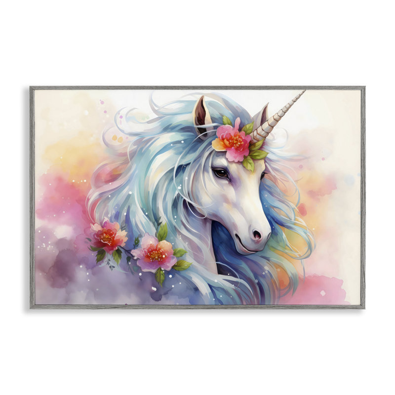Giclée encadrée de licorne magique avec fleurs, design by Creative Studio, H 12 po x l 18 po, Estampe numérique Farmhouse
