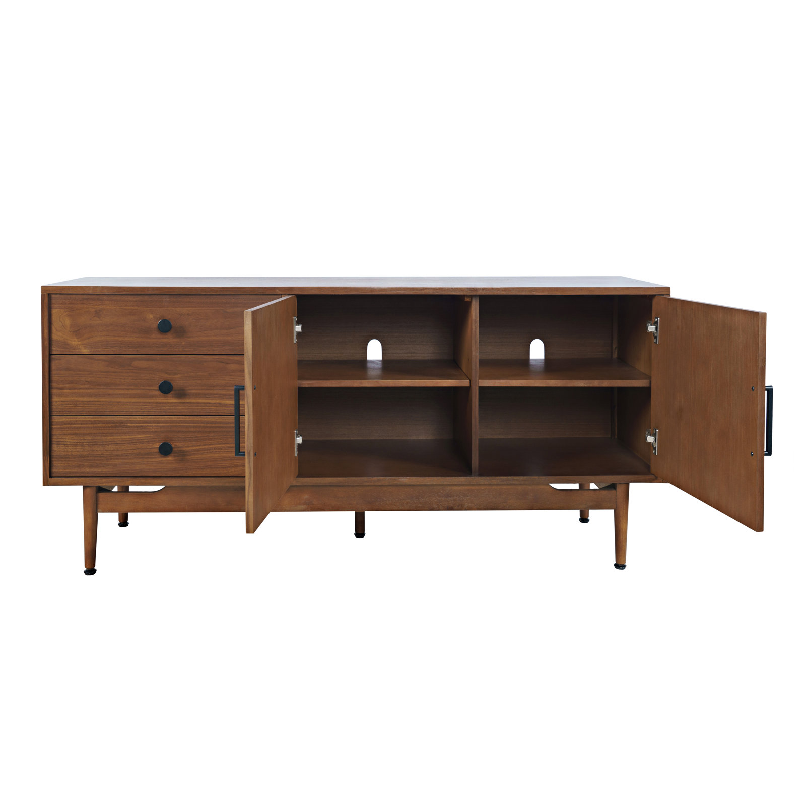 TV Stand, 26.5"H x 57"L x 18"W, Dark Brown Wood