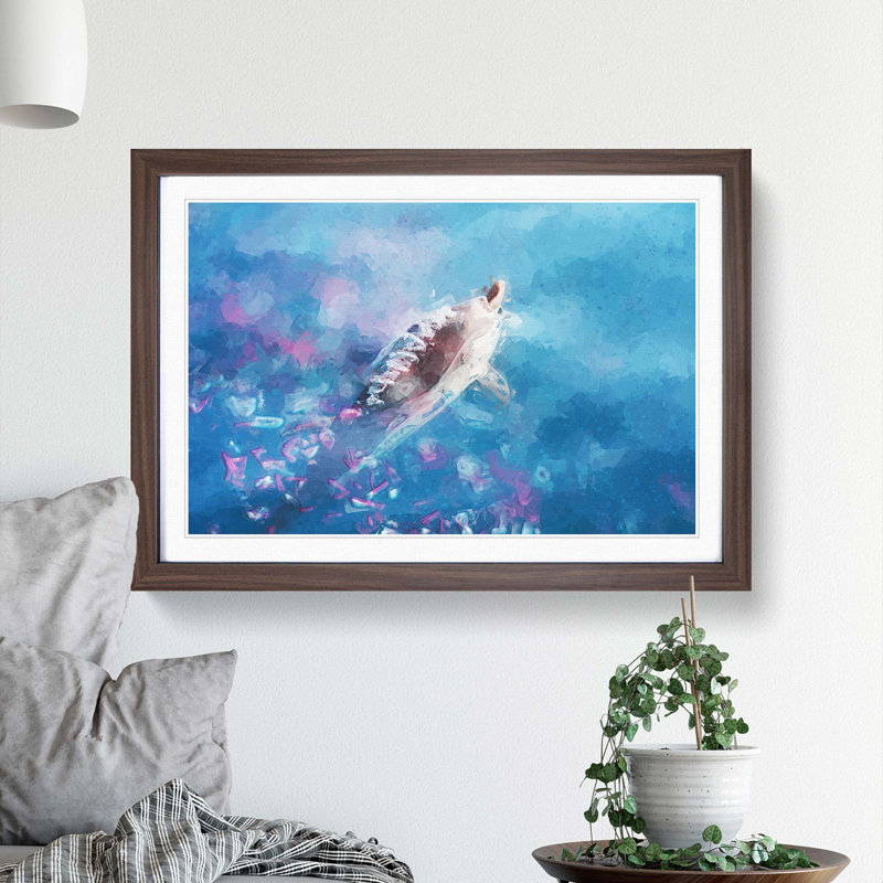 Swimming Dolphin in Abstract - Framed Print, 62cm H x 87cm W x 2cm D, Walnut Framed