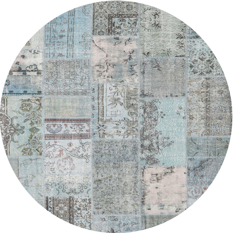 Tapis contemporain bleu / gris, Rond 4 pi
