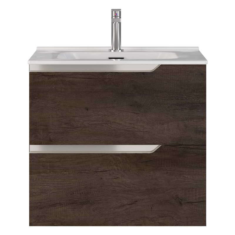 Duo 24" Single Vanity With Integrated Ceramic Top, Weathered Oak, White, 24"