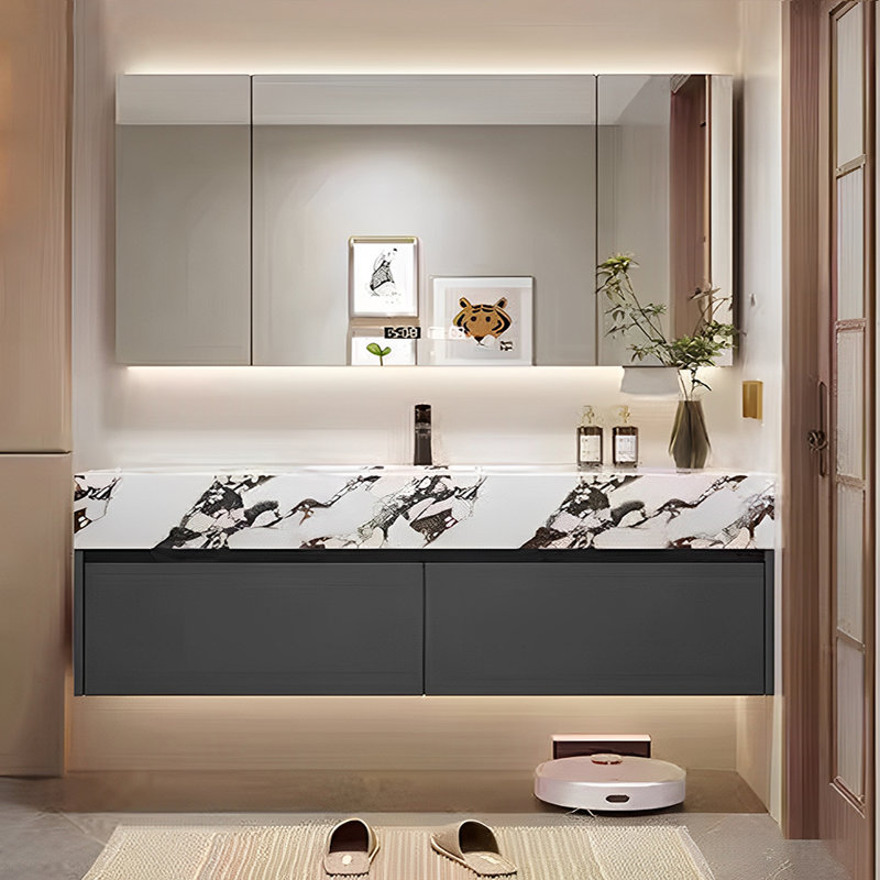 Armoire de salle de bain de style nordique minimaliste, H 19,7 po x l 55,1 po x P 19,7 po, Gris foncé