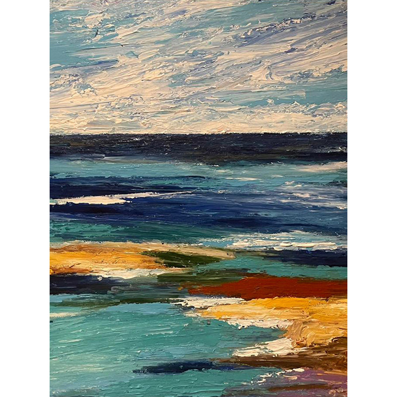 «Blues Calm», peinture d'art paysage acrylique par Aakriti Jhanb - art mural contemporain bleu abstrait sur toile pour le décor du salon et de la chambre à coucher