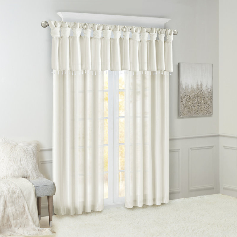 Lightweight Faux Silk Valance With Beads White 50X26", White