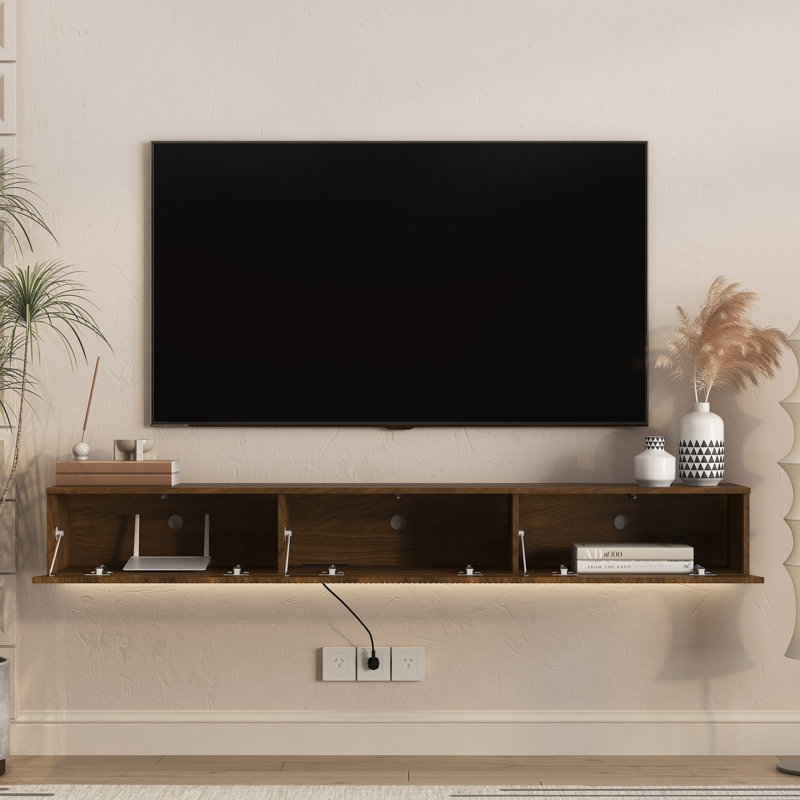 Meuble télé et centre de divertissement à DEL avec rangement en MDF pour maison moderne de 68,8 po
