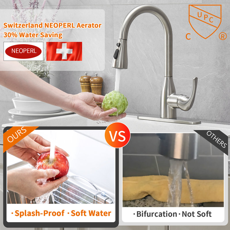 Uptap Finish Pull Down Kitchen Faucet, Brushed Nickel