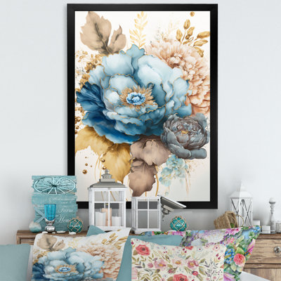 House of Hampton® Golden Blue Flower Arrangement III On Canvas Print ...