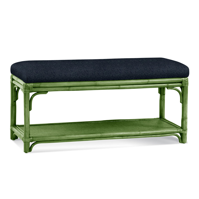 Summer Retreat Wicker Shelf Storage Bench, Bisque, Navy Crypton Performance; 0822-61