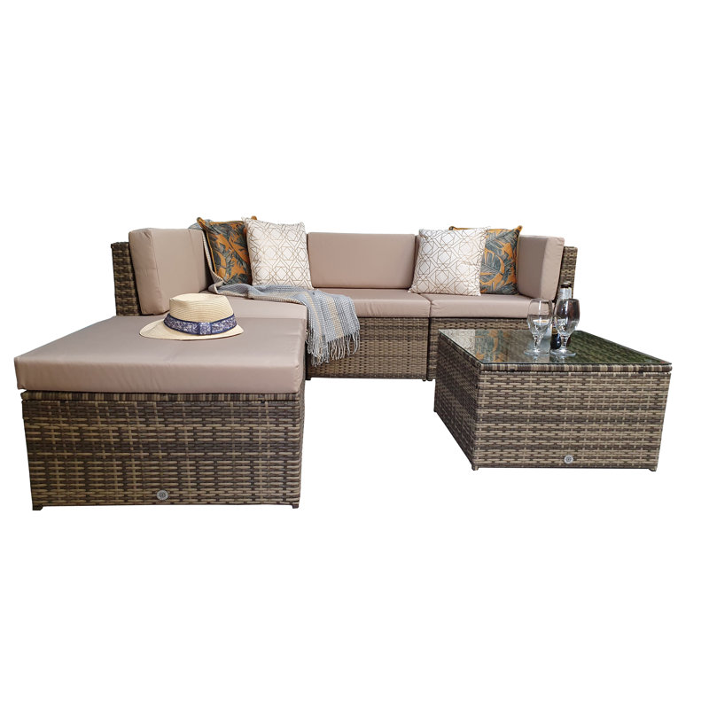 Fatululik 4 Seater Rattan Corner Sofa Set, Brown