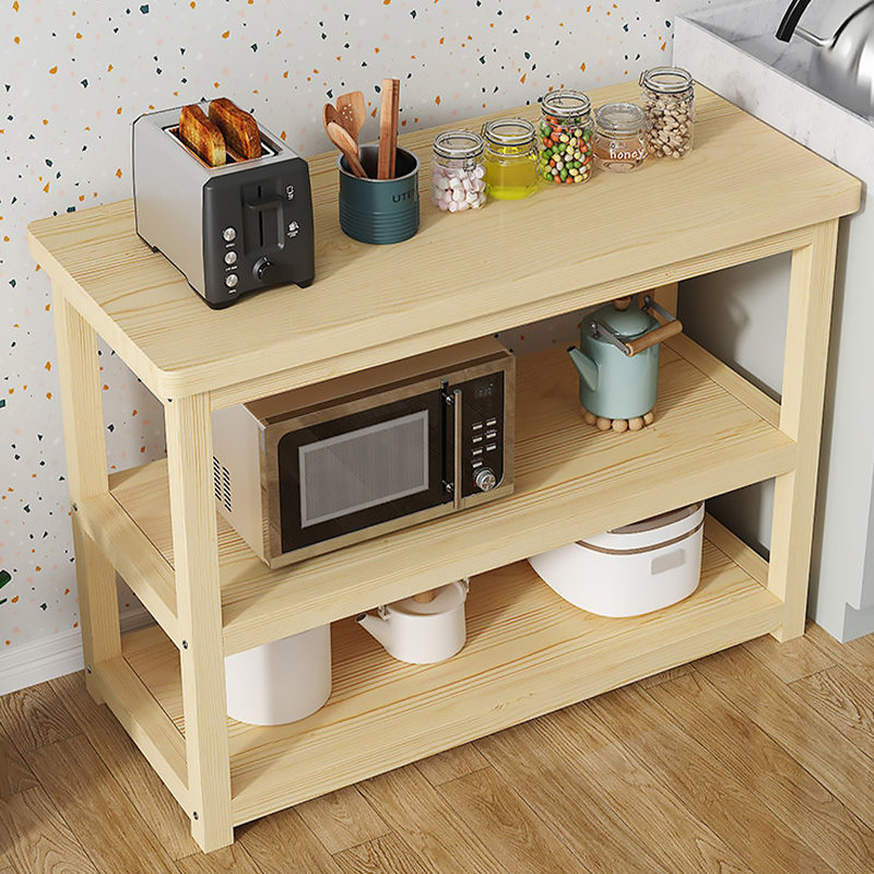 Solid Wood Kitchen Island Table with Open Storage Shelf