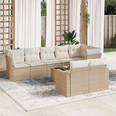 Ensemble de canapé de jardin en rotin PE beige, acier thermolaqué Vidaxl, verre trempé