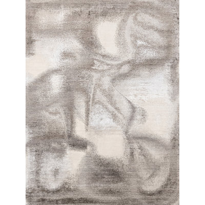Hand Knotted Abstract Area Rug in Sand/Beige/Gray
