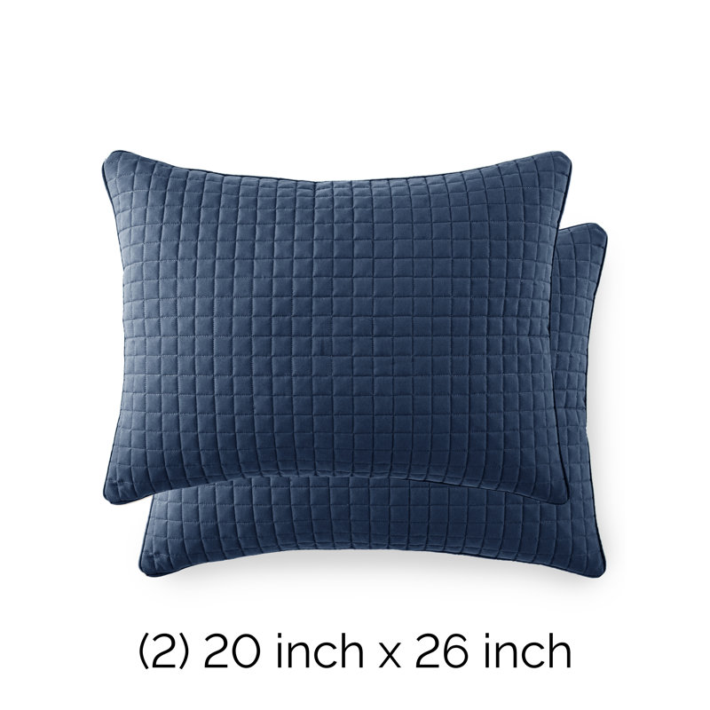 Ensemble de 2 taies décoratives matelassées à motif carré en microfibre brossé à double passepoil avec bords passepoilés Southshore Fine Vilens, bleu foncé, 20 po x 26 po