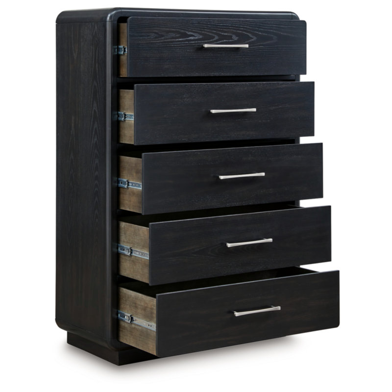 Black Contemporary 5-Drawer Chest with Dovetail Drawer