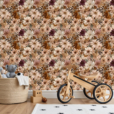 Papier peint adhésif peler et coller en PVC, revêtement mural auto-adhésif amovible avec imprimé floral léopard de rêve, impression de textile de luxe sans couture, imperméable pour la décoration intérieure - rouleau