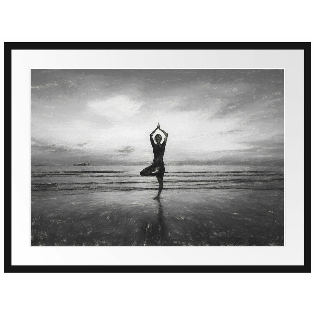 Gerahmtes Papierbild Yoga am Strand