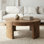 Table basse rustique ronde en bois massif de style campagnard circulaire rond 31,5 pouces pour le salon, facile à assembler