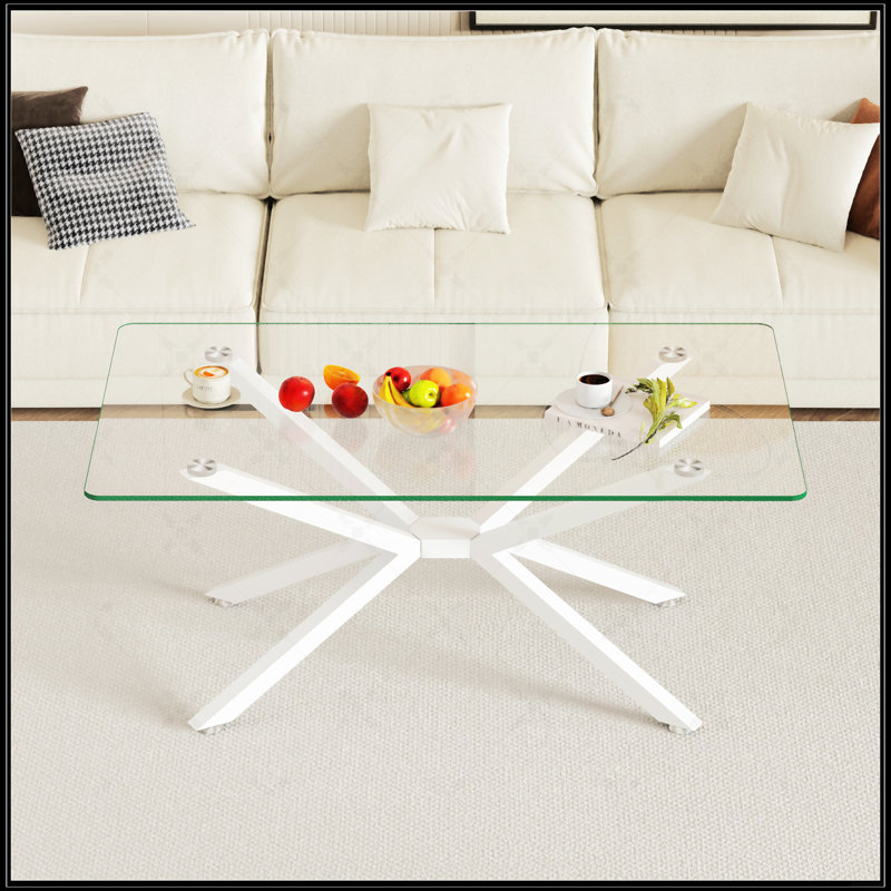 39.37" Rectangular Coffee Table, White, Transparent