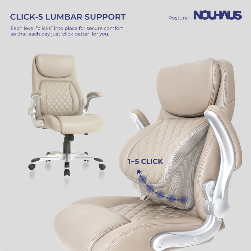 Taupe Ergonomic PU Leather Executive Office Chair with Adjustable Arms