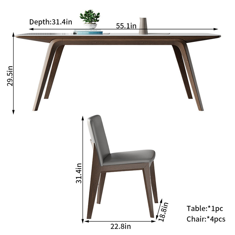 Ensemble de salle à manger Nordic, H 29,5 po x L 55,1 po x l 31,4 po