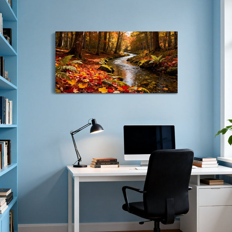 Landscape & Nature Autumn Forest Stream Leaves Trees Sunlight Colours Nature, 16" H x 32" W