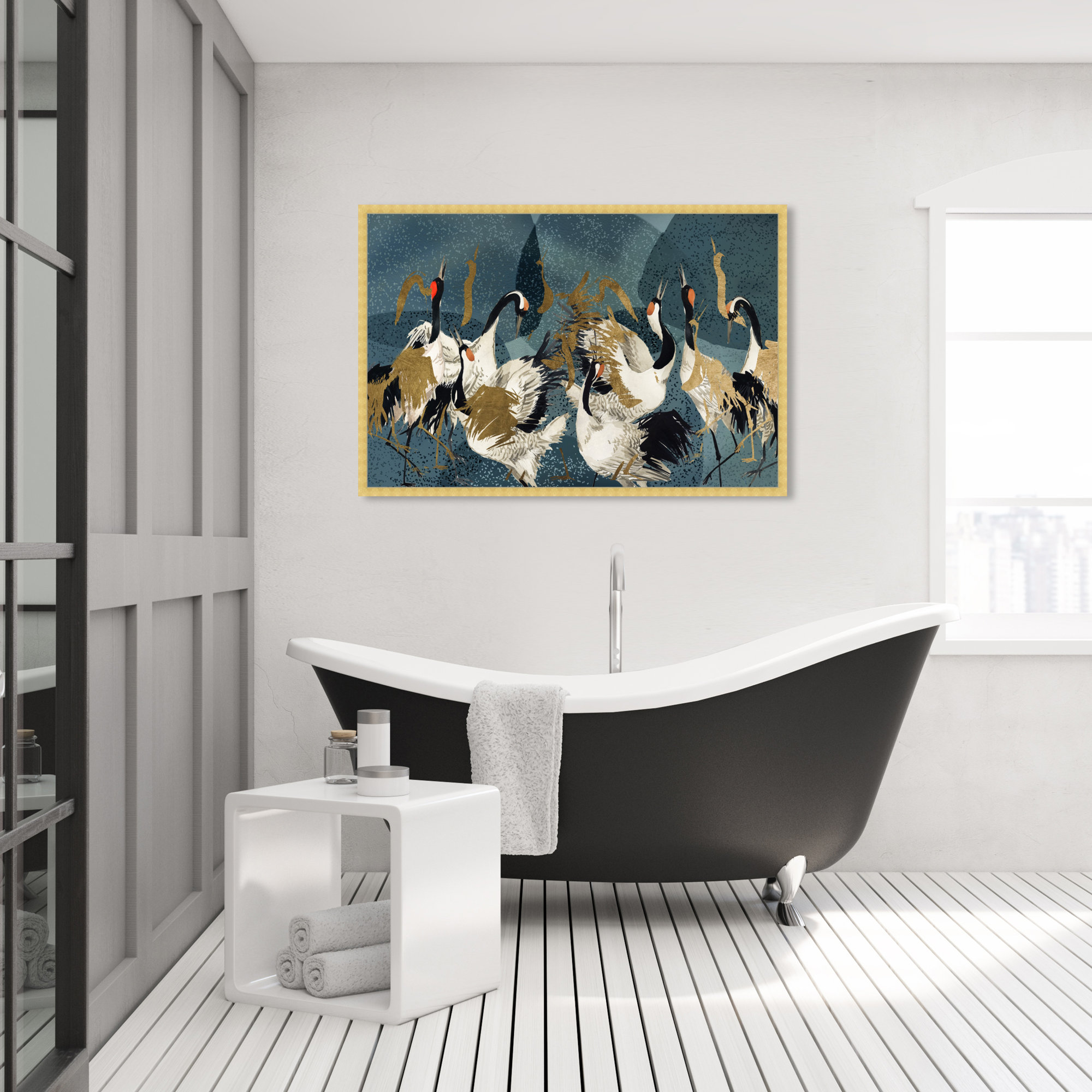 Crane Love by Oliver Gal, Gold Framed, 32" H x 47" W