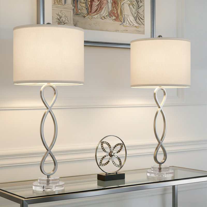 Hallye 30.25" Tall Crystal Metal Table Lamp Set - MCM Mid Century Vintage Modern Funky Accent Table Lamps for Bedroom Bedside/Nightstand, Living Room & Desk