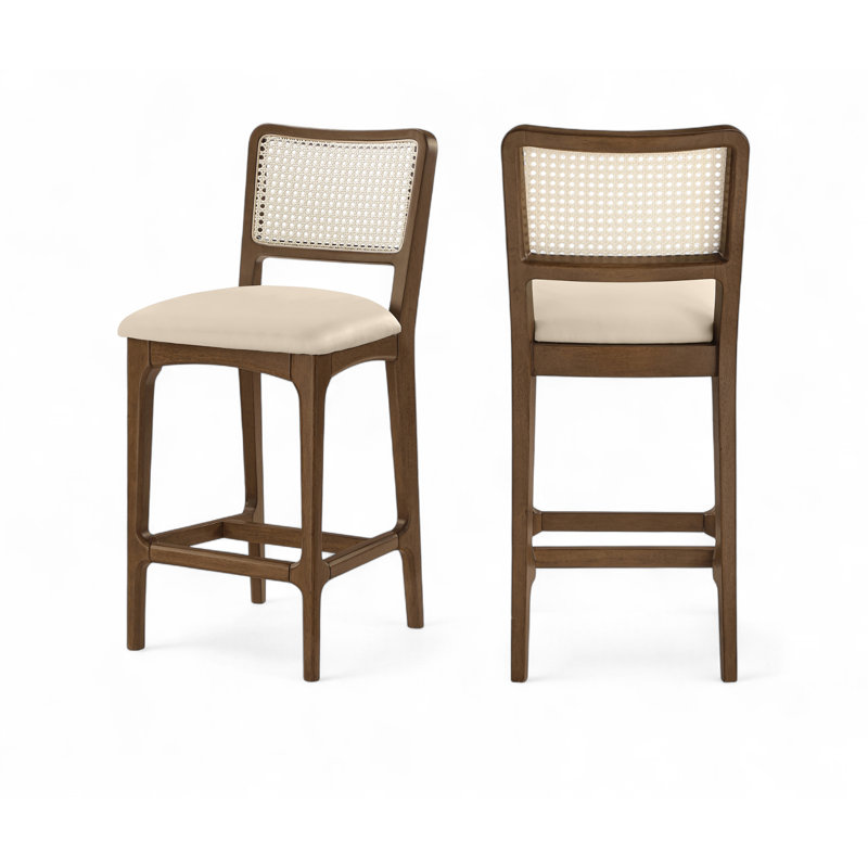 Tabouret de comptoir Demeshia, Cuir crème végétalien, Brun brossé