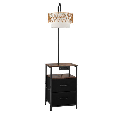 Lampe sur pied avec table, table de bout à 2 niveaux avec 2 tiroirs et 3 ampoules DEL à température de couleur, table de chevet moderne avec table de chevet avec port USB et port de charge de type C et CA pour salon, chambre à coucher, dortoir