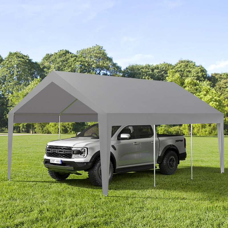 Abri d'auto 10 x 20 pi robuste avec auvent résistant aux rayons UV, Gris