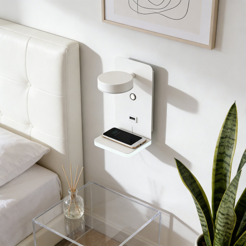 Modern Wall-Mounted Bedside Lamp With Wireless Charging & 3-Color Led