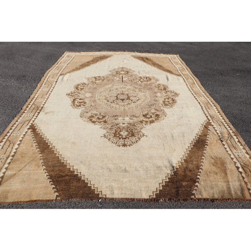 Grand tapis turc Oushak fabriqué à la main au design anatolien classique en laine biologique, idéal pour les espaces de vie spacieux