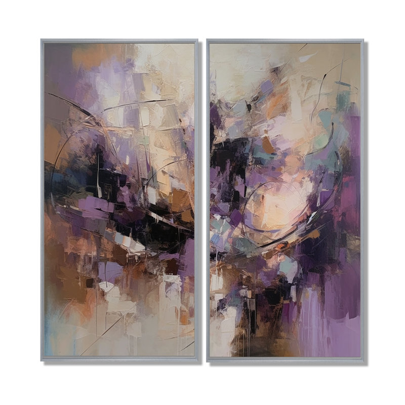 «Mauve Minimalims Enchantment» - art mural mauve, H 40 po x l 40 po, Impression encadrée flottante, Argent argent