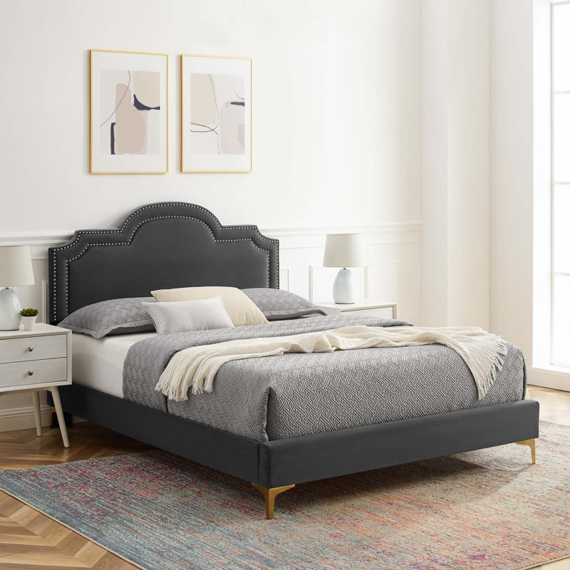 Modway Aviana Performance Velvet Bed, Charcoal, Full