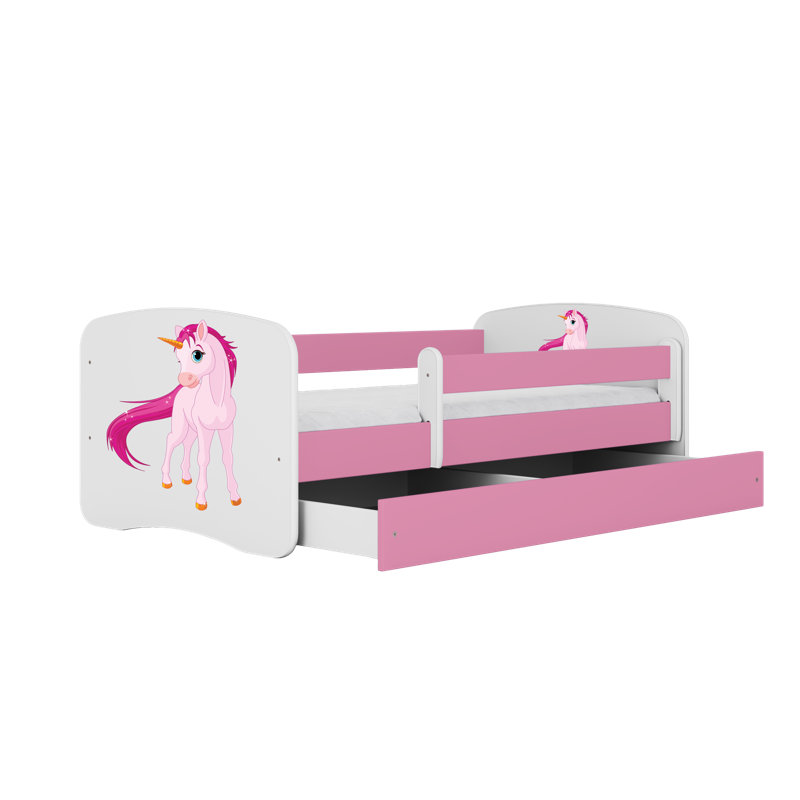 Cicero Drawer Convertible Bed and Mattress, Toddler (70 x 140 cm), Pink/White