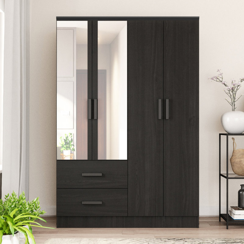 Armoire 4 portes avec 2 tiroirs et tablettes Apollonios, Noir