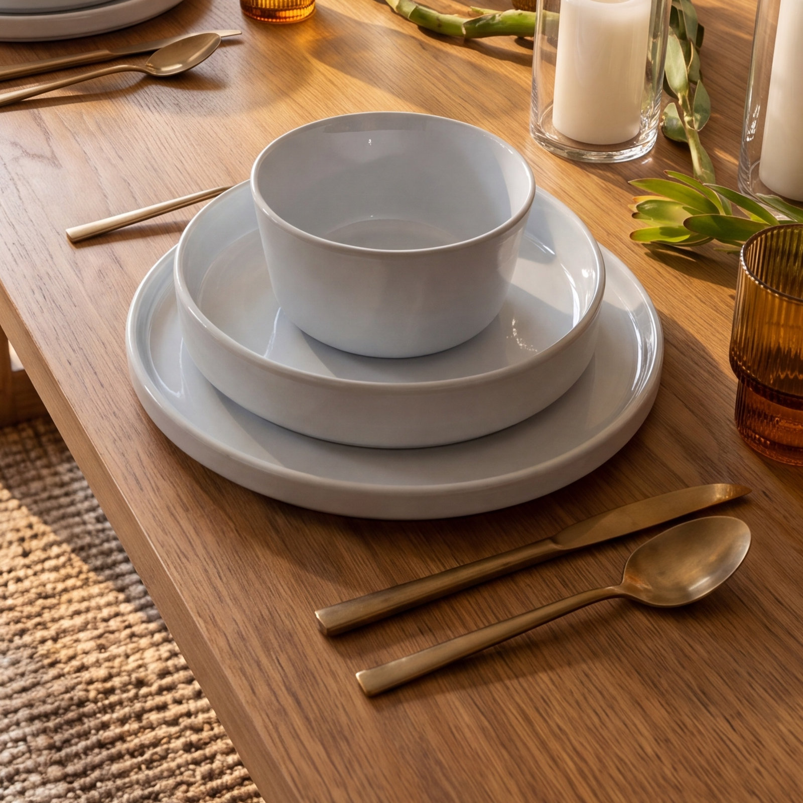 Celina Stoneware Dinnerware Set, White, 24 Pieces