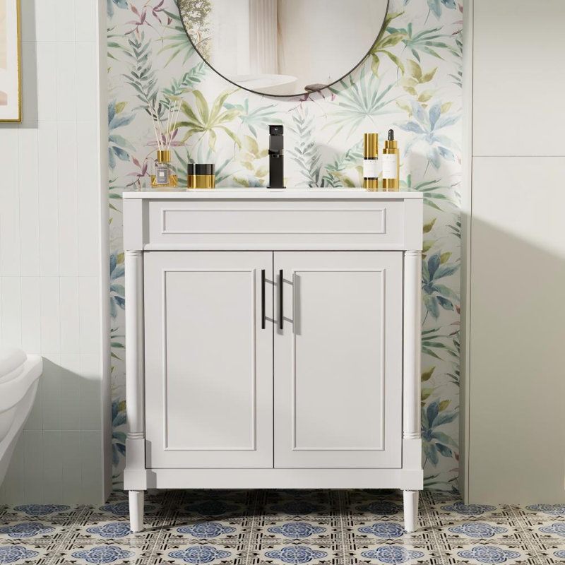 Everarda 30" Freestanding Bathroom Vanity Set with Sink Top, Faucet, Hand Painted, Gray